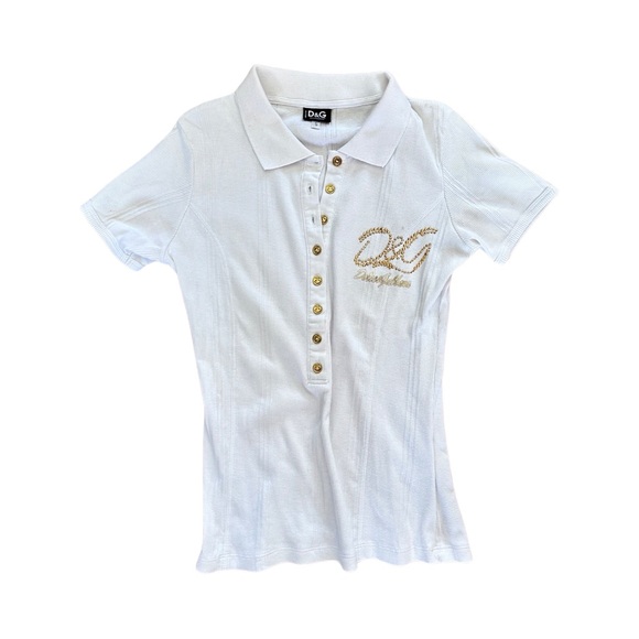 Dolce & Gabbana Tops - Dolce & Gabbana White & Gold Polo Shirt